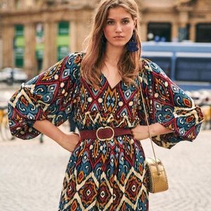 Sezane Evelyna Dress Ethnic Ikat Pront